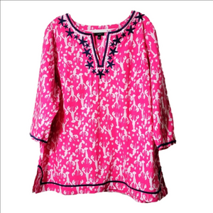TALBOTS WOMAN 2XP 100% Cotton Tunic, Bright Pink Lobster Print